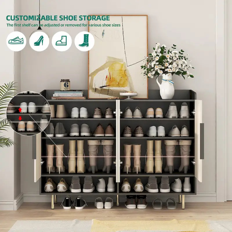 Zapatero moderno de cuatro puertas con estantes ajustables