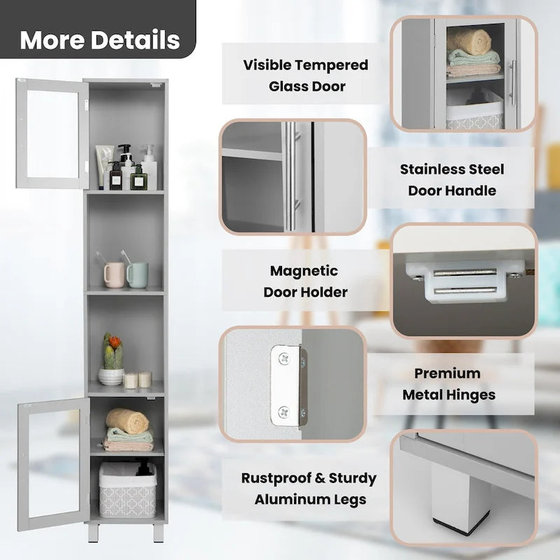 Mobiletto alto contenitore da bagno con ripiani aperti