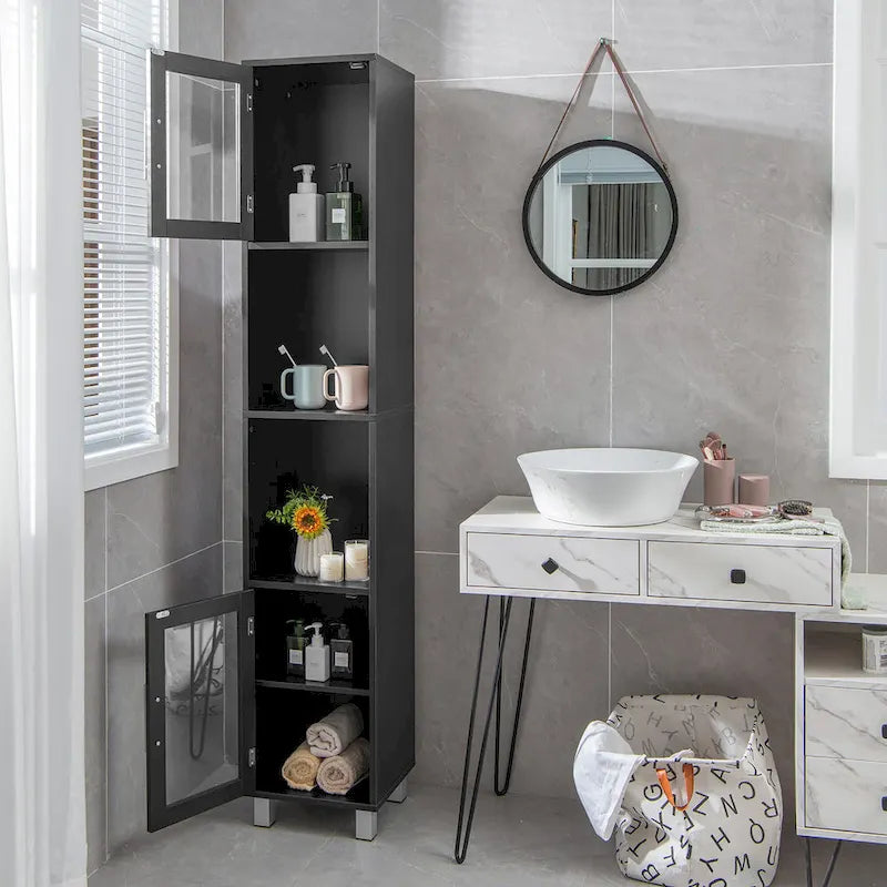 Mobiletto alto contenitore da bagno con ripiani aperti