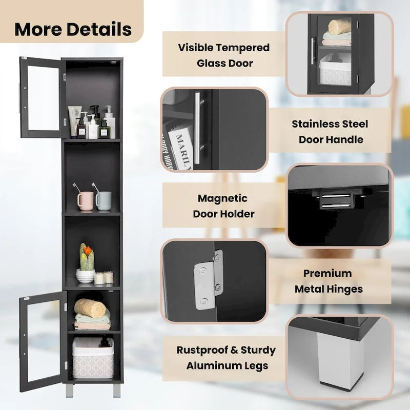 Mobiletto alto contenitore da bagno con ripiani aperti