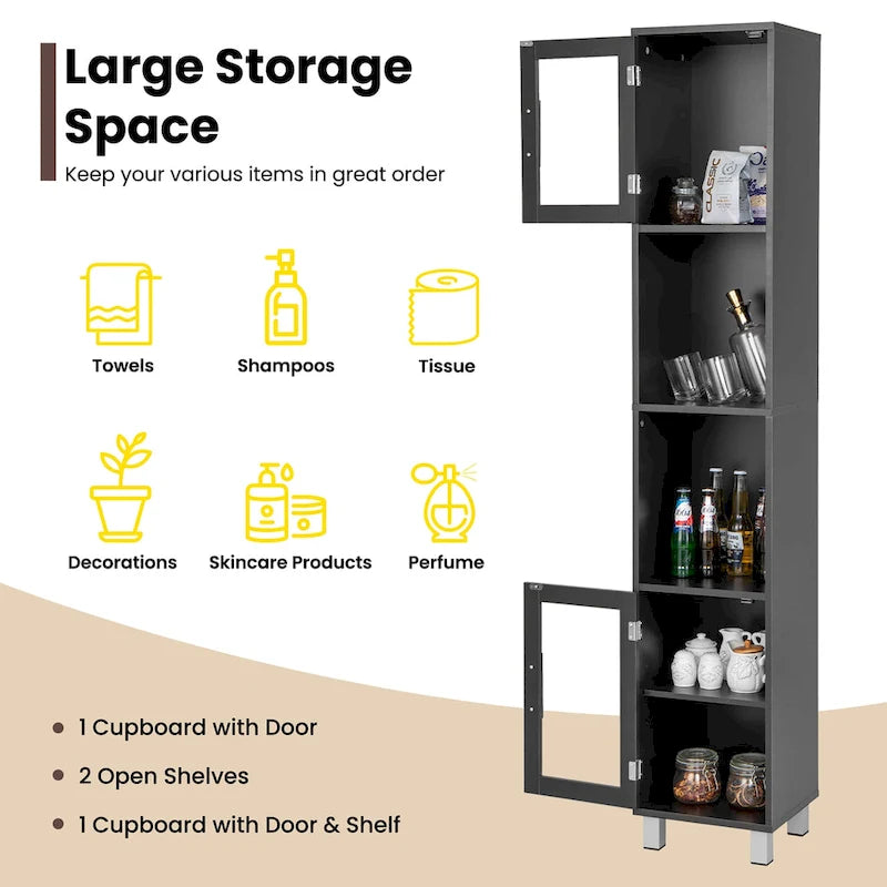 Mobiletto alto contenitore da bagno con ripiani aperti