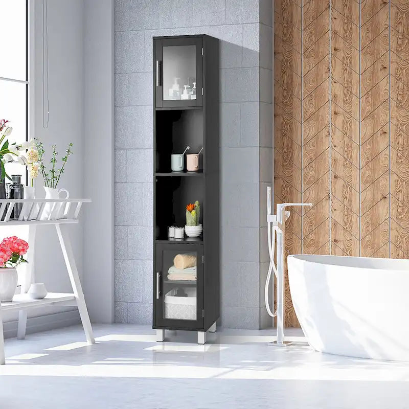 Mobiletto alto contenitore da bagno con ripiani aperti