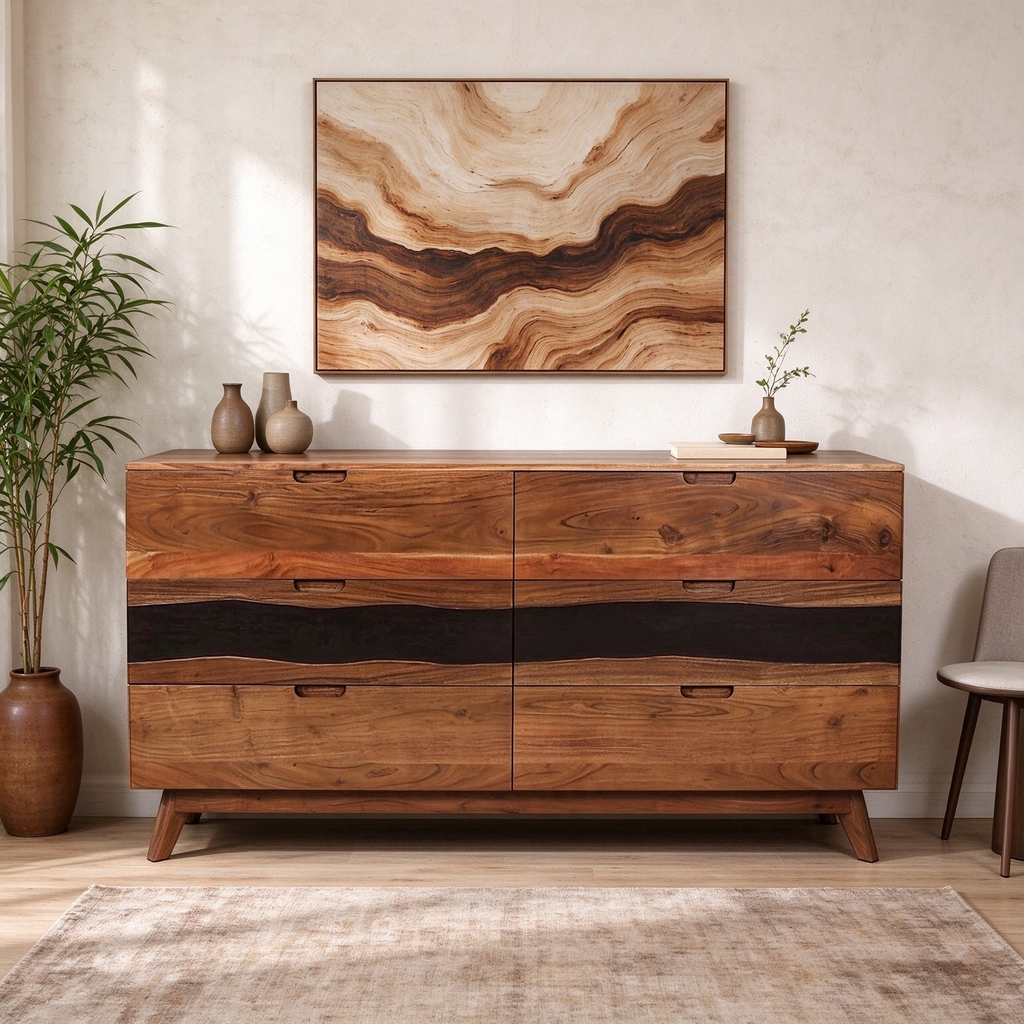 Aparador de madera con seis cajones