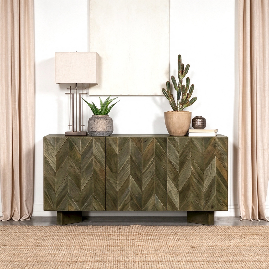 Aparador de comedor de madera de mango con tres puertas