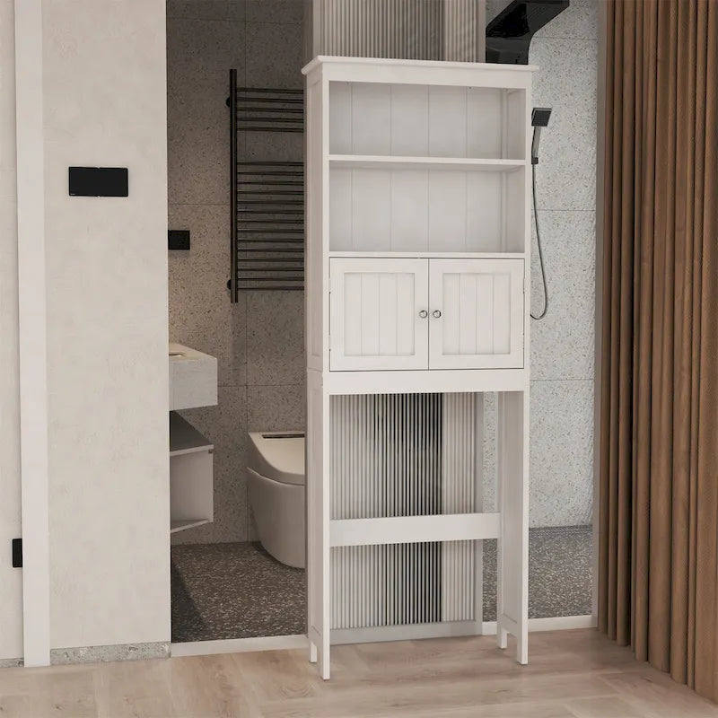 Armario blanco de almacenamiento para baño, de dos niveles, sobre el inodoro