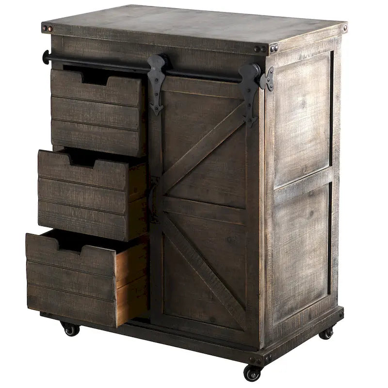 Πλευρικό ντουλάπι Driftwood Grey με 3 συρτάρια και συρόμενη πόρτα τύπου αχυρώνα