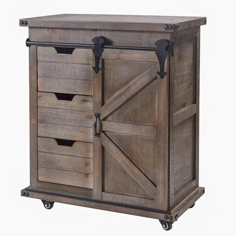 Πλευρικό ντουλάπι Driftwood Grey με 3 συρτάρια και συρόμενη πόρτα τύπου αχυρώνα
