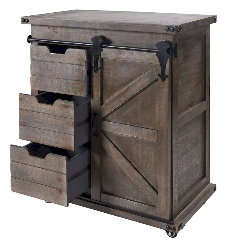 Πλευρικό ντουλάπι Driftwood Grey με 3 συρτάρια και συρόμενη πόρτα τύπου αχυρώνα