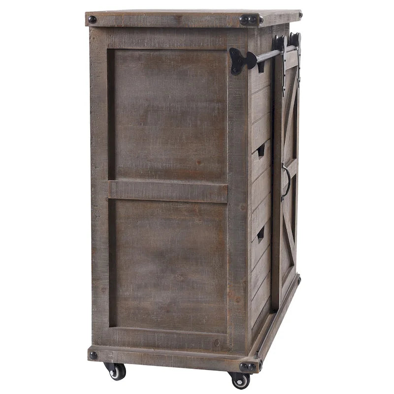 Πλευρικό ντουλάπι Driftwood Grey με 3 συρτάρια και συρόμενη πόρτα τύπου αχυρώνα