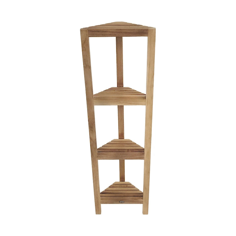 Estante esquinero de madera de teca de cuatro niveles