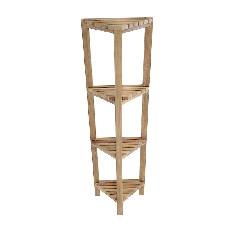 Estante esquinero de madera de teca de cuatro niveles