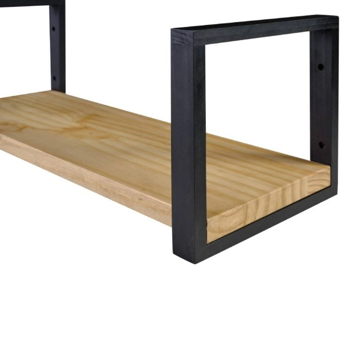Estante de pared de madera de pino maciza en marrón antiguo para almacenamiento del hogar