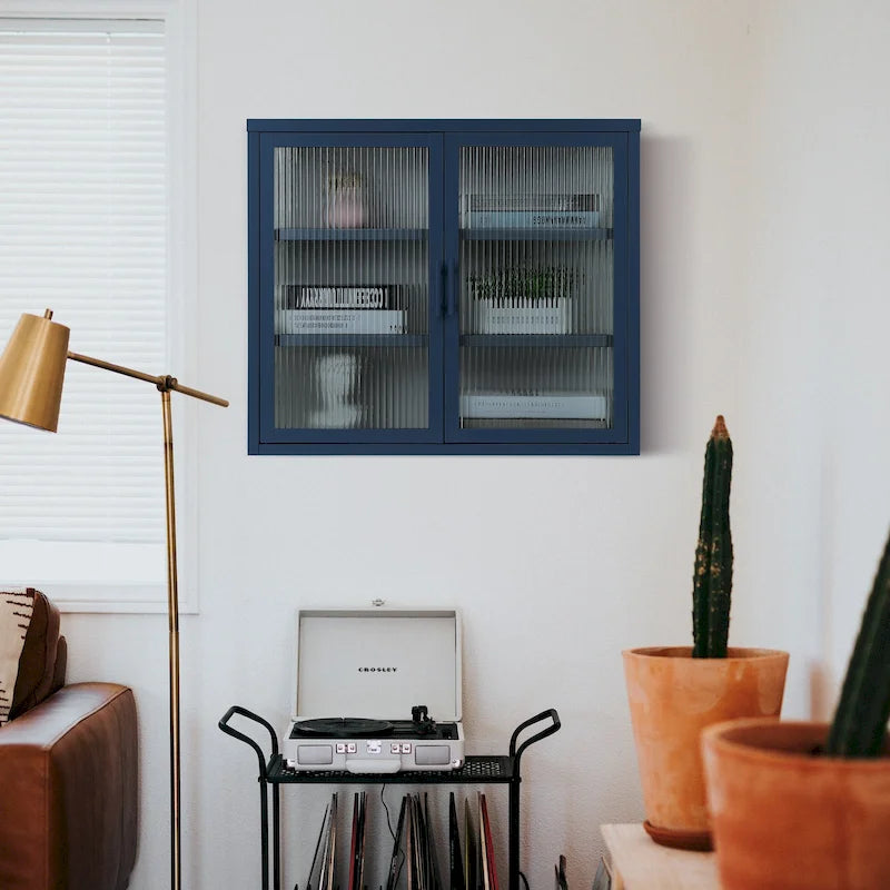 Armario de pared moderno con puerta de vidrio y estantes desmontables