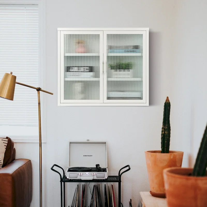 Armario de pared moderno con puerta de vidrio y estantes desmontables