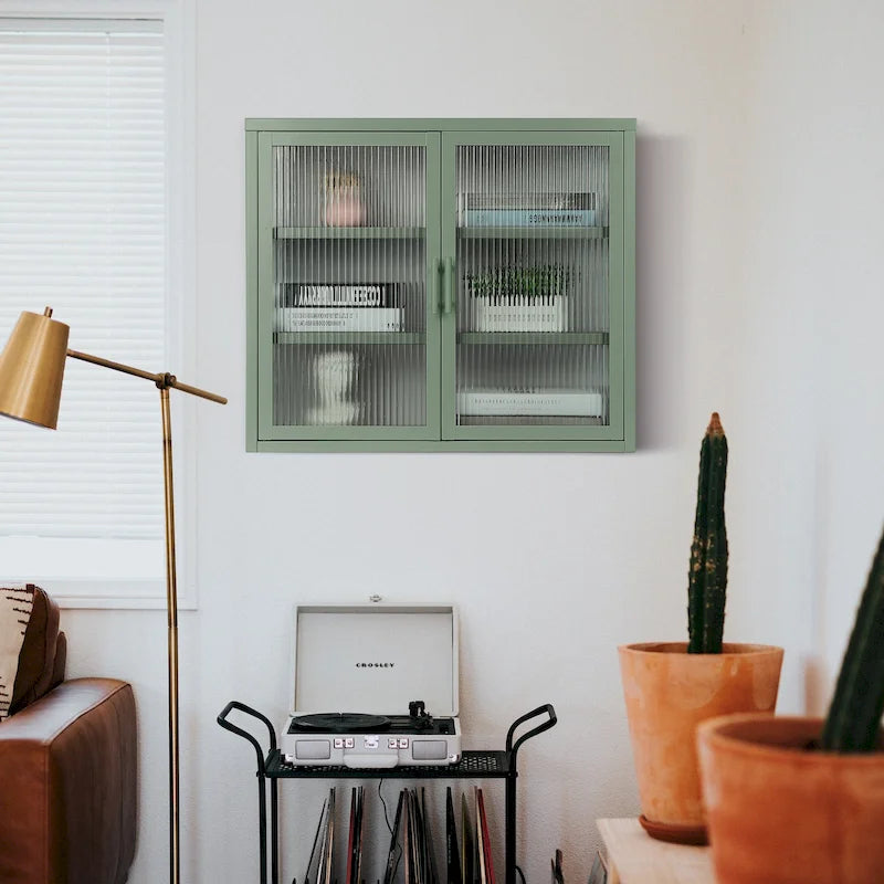 Armario de pared moderno con puerta de vidrio y estantes desmontables