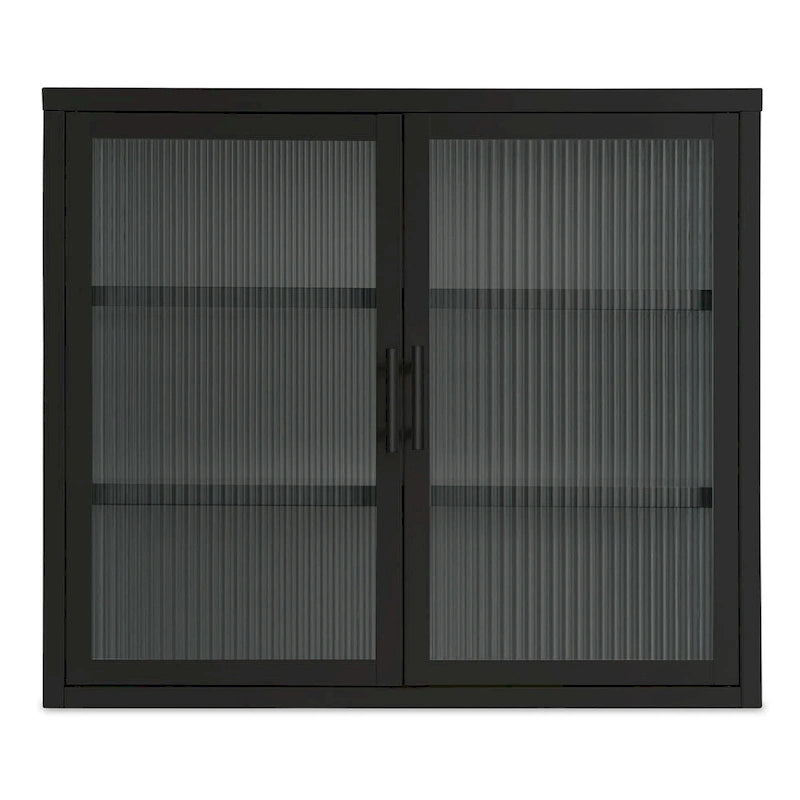 Modern Glass Door Wall Cabinet With Detachable Shelves - N/A