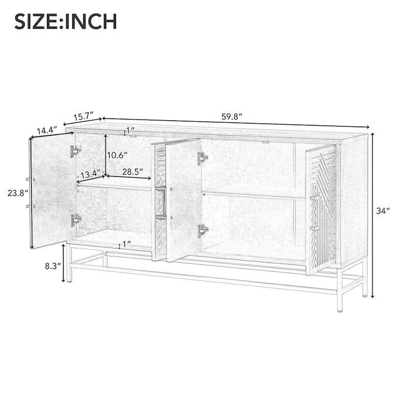 Sideboard im Retro-Stil mit verstellbaren Einlegeböden