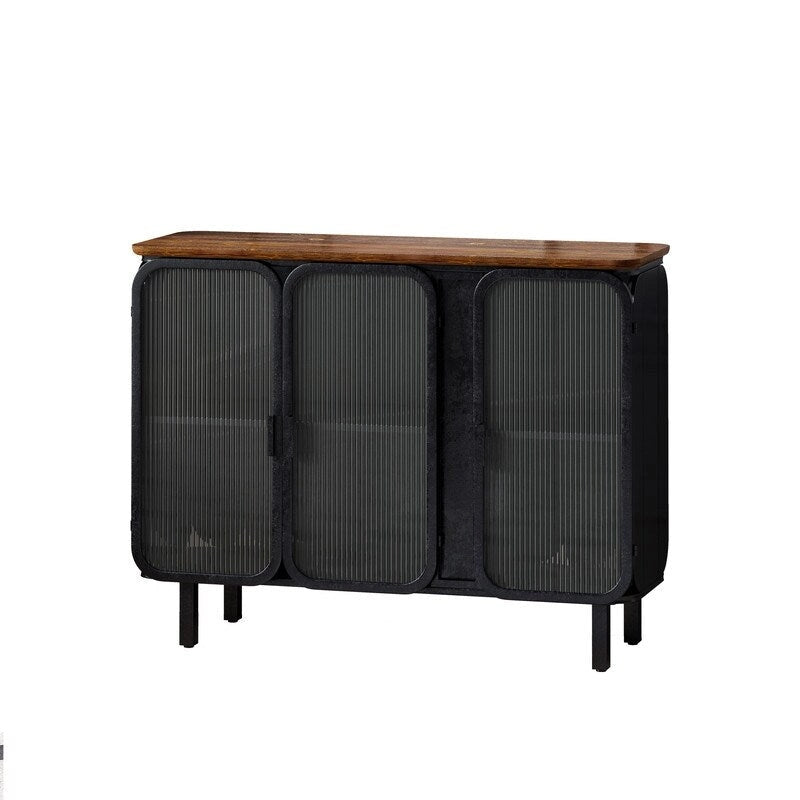 Armario auxiliar vintage con puertas de vidrio estriado y estantes de almacenamiento
