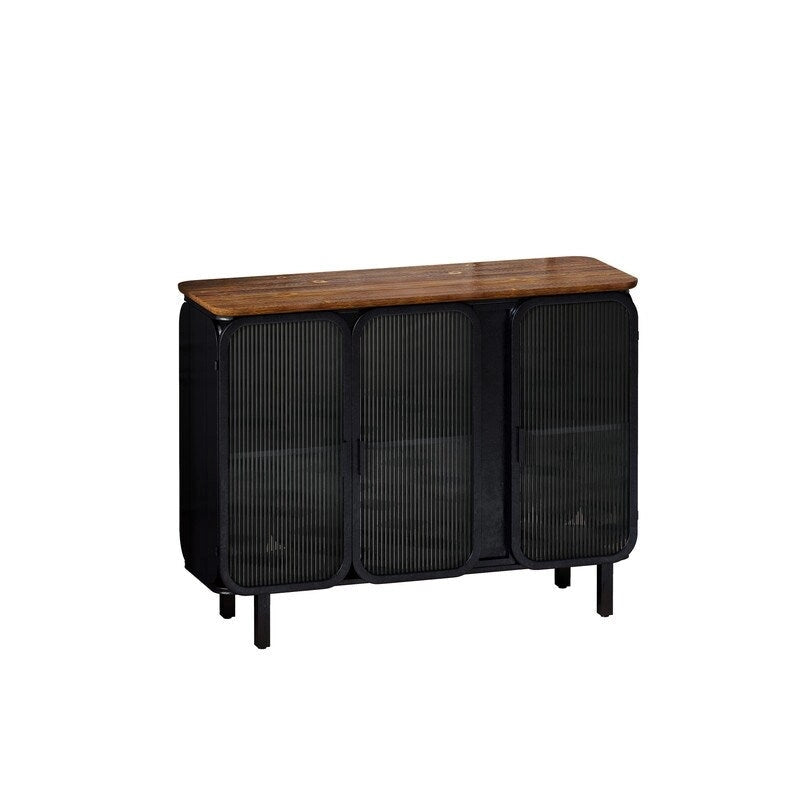 Armario auxiliar vintage con puertas de vidrio estriado y estantes de almacenamiento