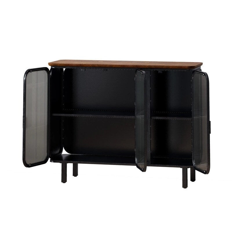 Armario auxiliar vintage con puertas de vidrio estriado y estantes de almacenamiento