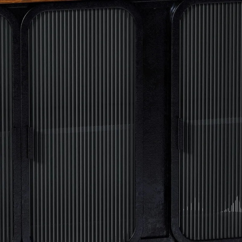 Armario auxiliar vintage con puertas de vidrio estriado y estantes de almacenamiento