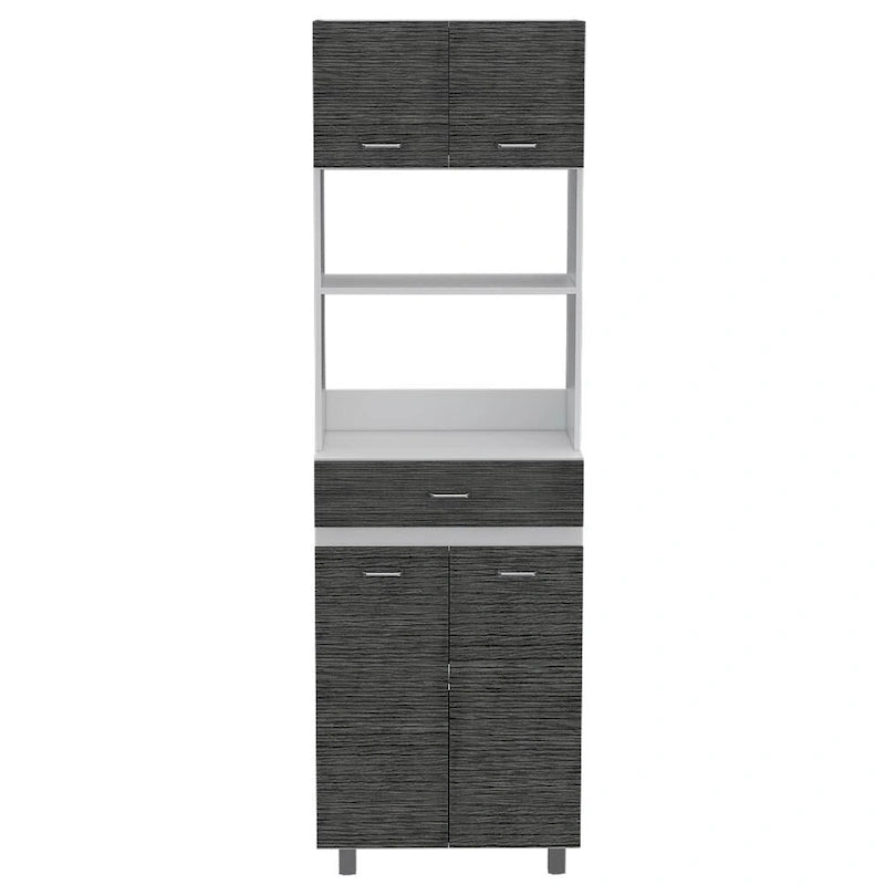 Armario para microondas con cuatro patas, un cajón, dos puertas y un estante - blanco
