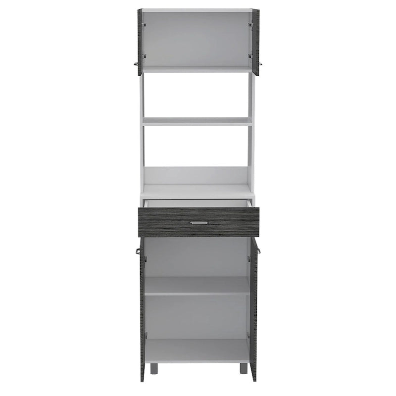 Armario para microondas con cuatro patas, un cajón, dos puertas y un estante - blanco