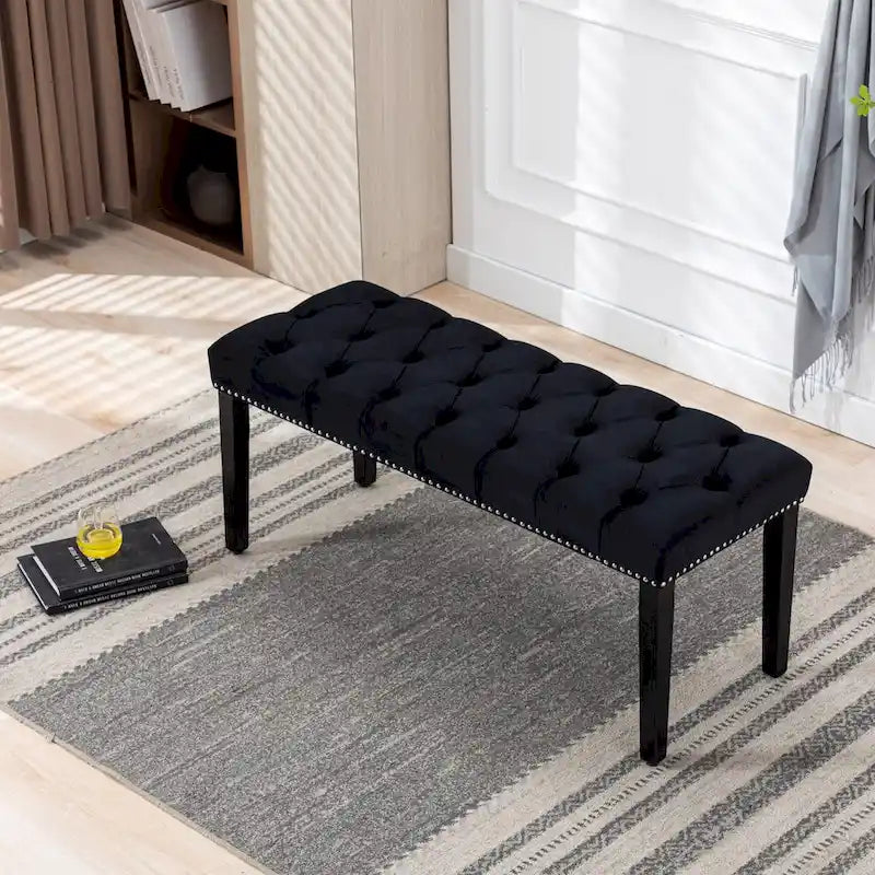 Upholstered Tufted Bench Ottoman,Velvet Dining Bench Bedroom Bench Footrest Stool Accent Bench for Entryway Dining Room