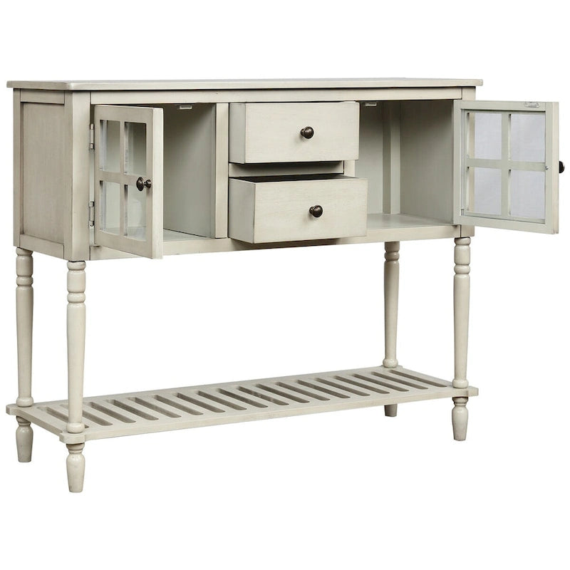 Mesa consola aparador de madera y vidrio estilo granja con estante inferior