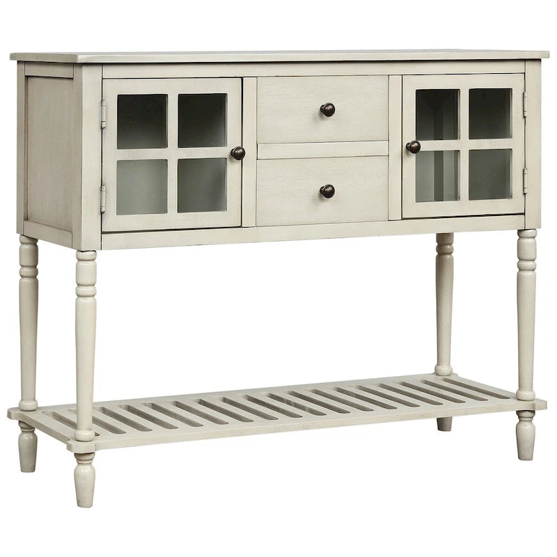 Mesa consola aparador de madera y vidrio estilo granja con estante inferior
