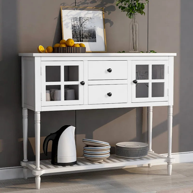 Mesa consola aparador de madera y vidrio estilo granja con estante inferior