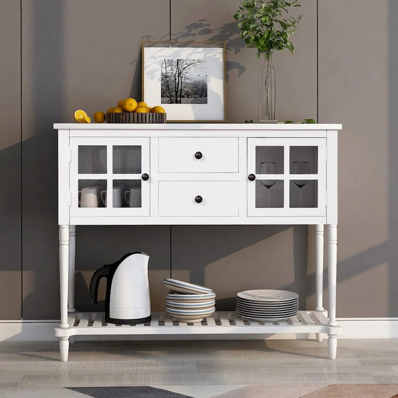 Mesa consola aparador de madera y vidrio estilo granja con estante inferior