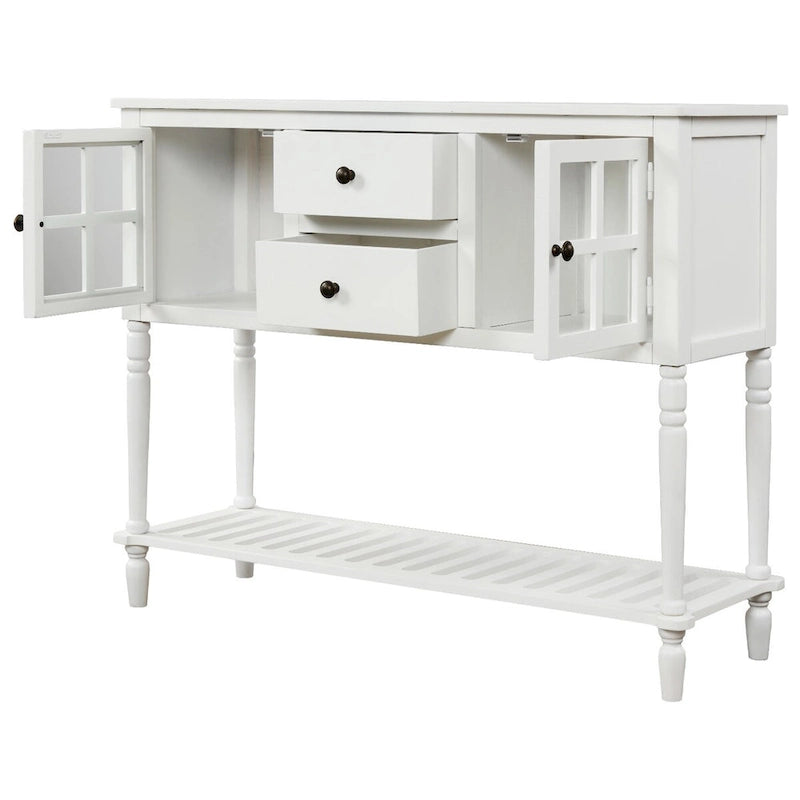 Mesa consola aparador de madera y vidrio estilo granja con estante inferior