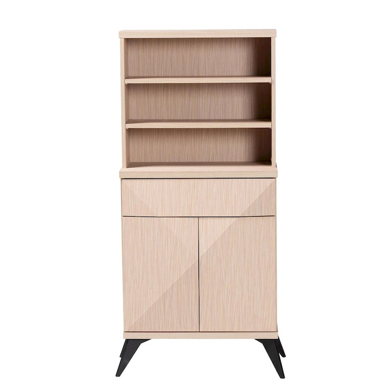 Armario de cocina de madera marrón claro y negro de estilo moderno de mediados de siglo, de dos tonos