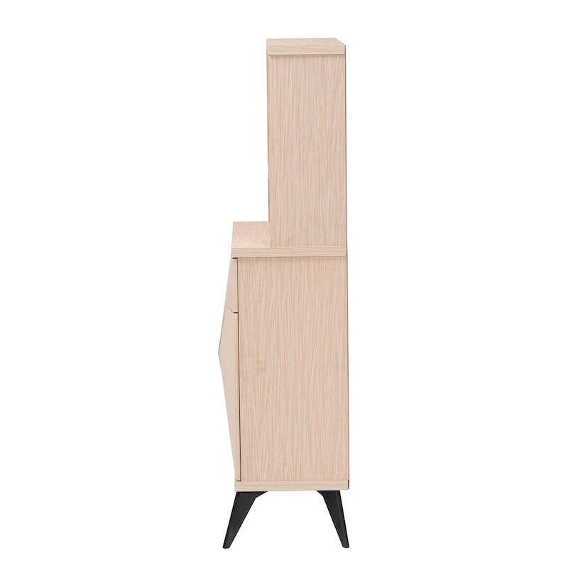 Armario de cocina de madera marrón claro y negro de estilo moderno de mediados de siglo, de dos tonos