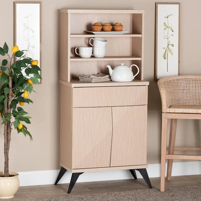Mobiletto da cucina moderno di metà secolo in legno bicolore marrone chiaro e nero