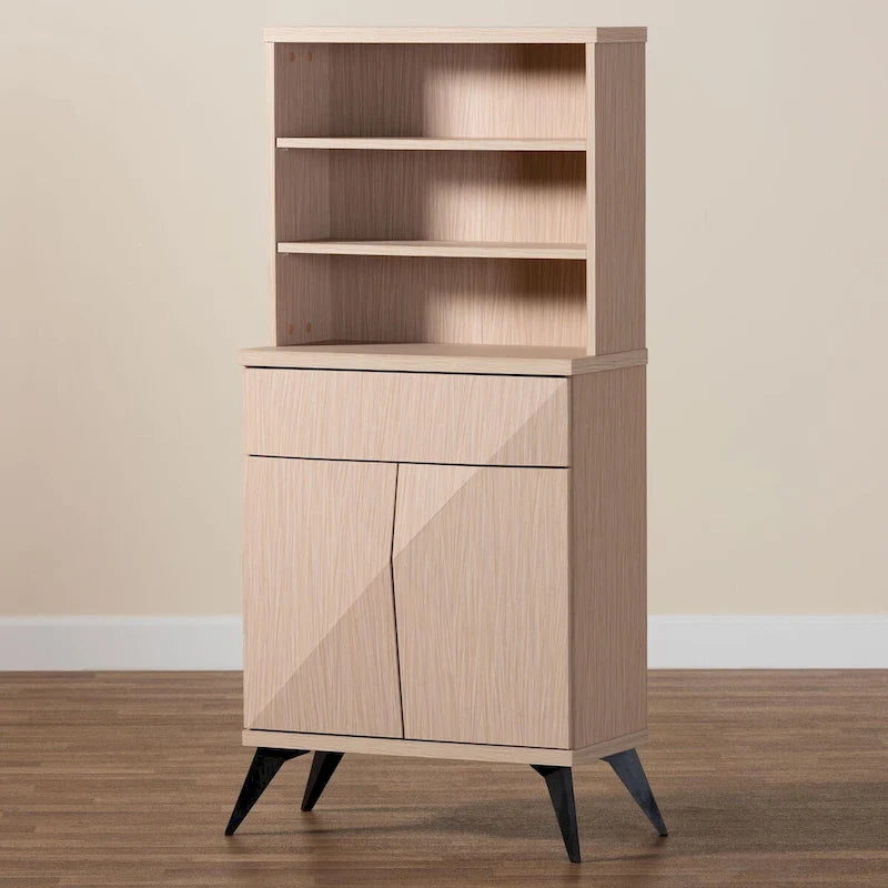 Mobiletto da cucina moderno di metà secolo in legno bicolore marrone chiaro e nero