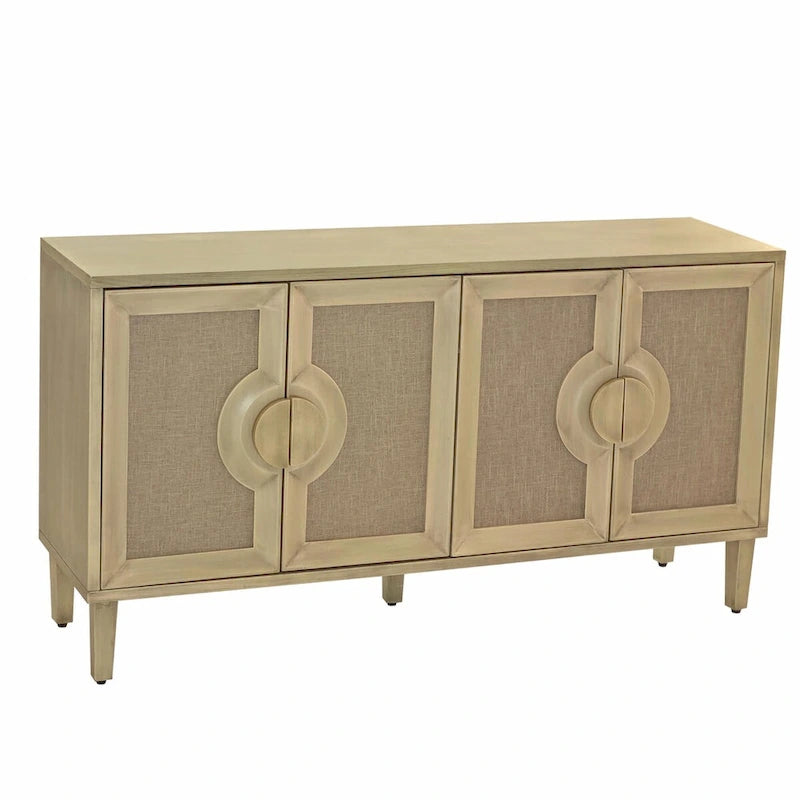Armario vintage para ropa de cama con cuatro puertas y tiradores de media luna