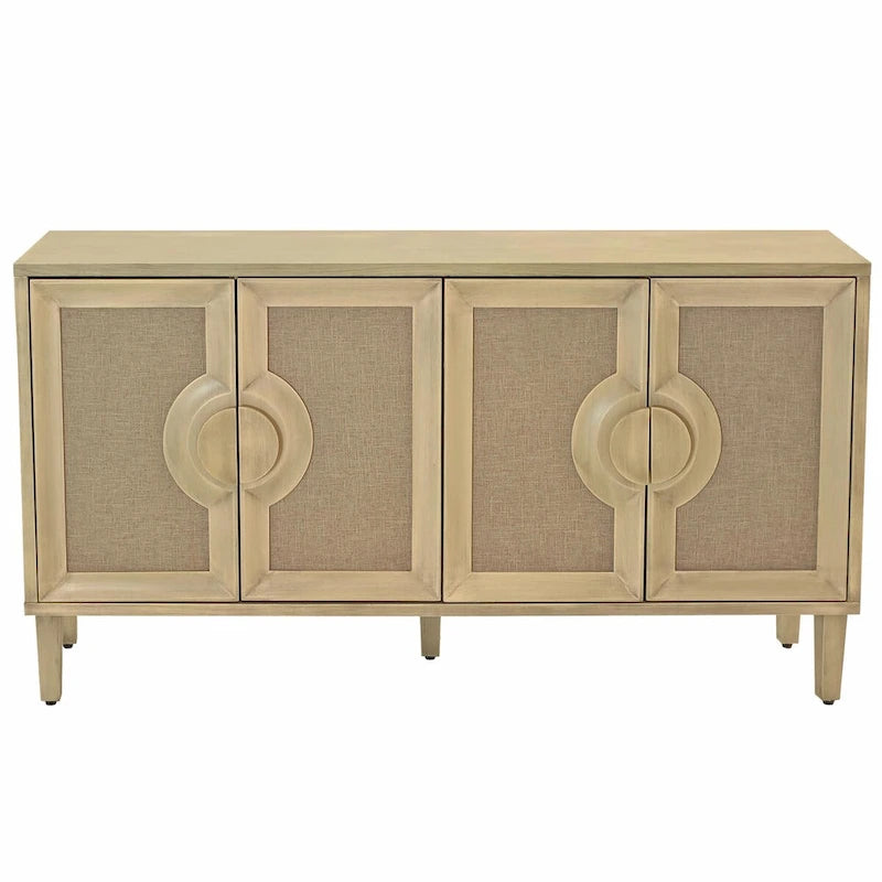 Armario vintage para ropa de cama con cuatro puertas y tiradores de media luna