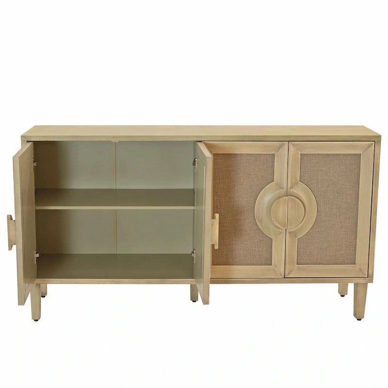 Armario vintage para ropa de cama con cuatro puertas y tiradores de media luna