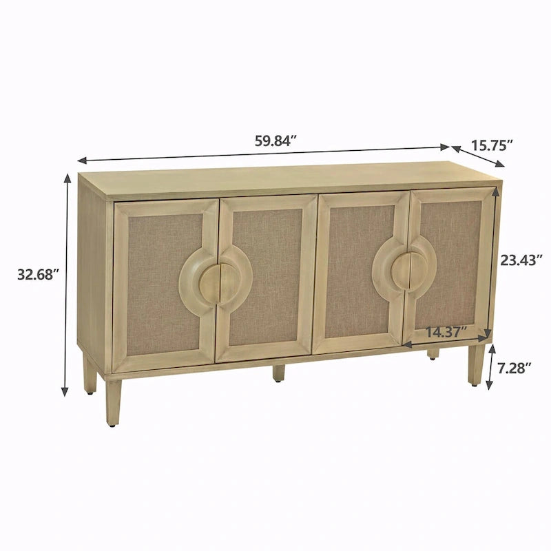 Armario vintage para ropa de cama con cuatro puertas y tiradores de media luna