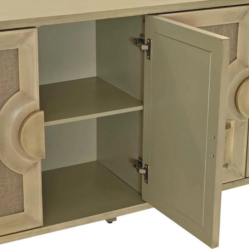 Armario vintage para ropa de cama con cuatro puertas y tiradores de media luna