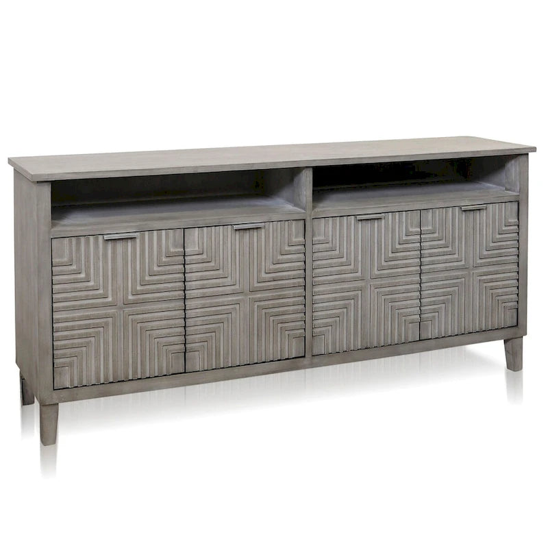 Quadrant Credenza - Four Geometric Patterned Doors - Brushed Gray Finish