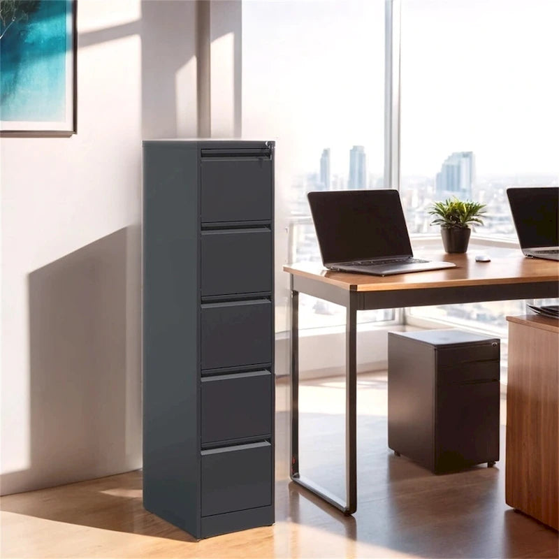5 Drawer Vertical File Cabinet w/Lock Office Home Steel File Cabinet
