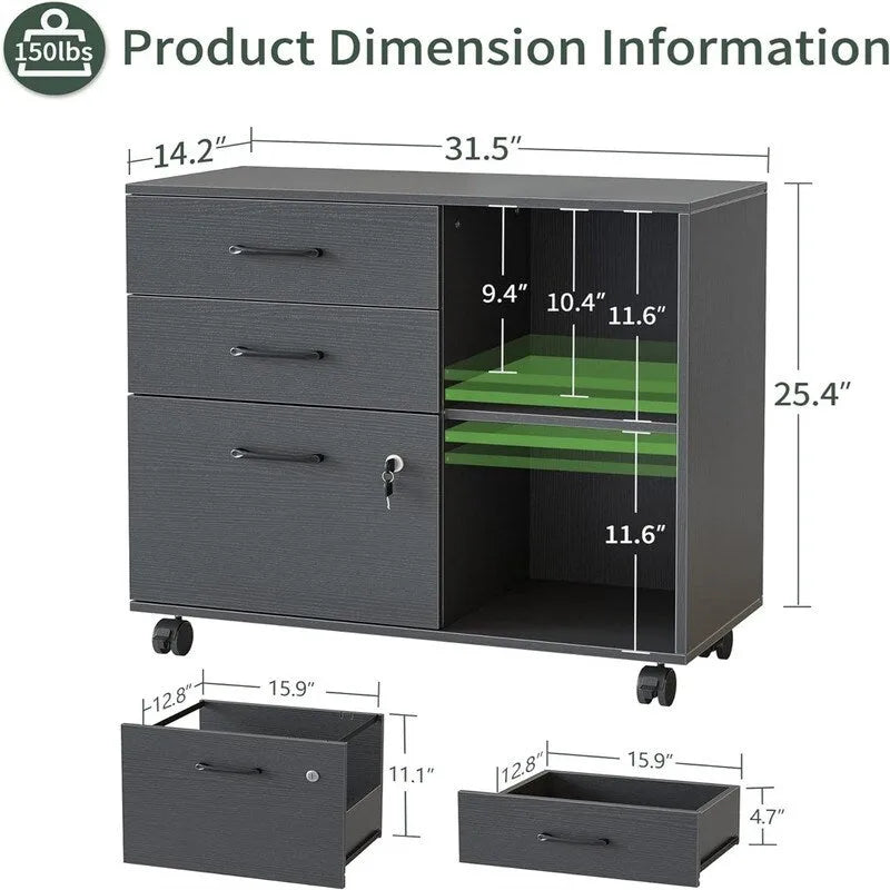 Archivador móvil con 3 cajones