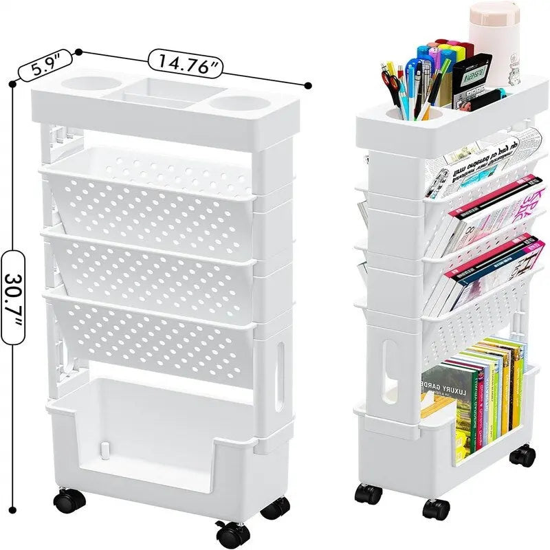 Organizador de archivos blanco con ruedas y cinco niveles