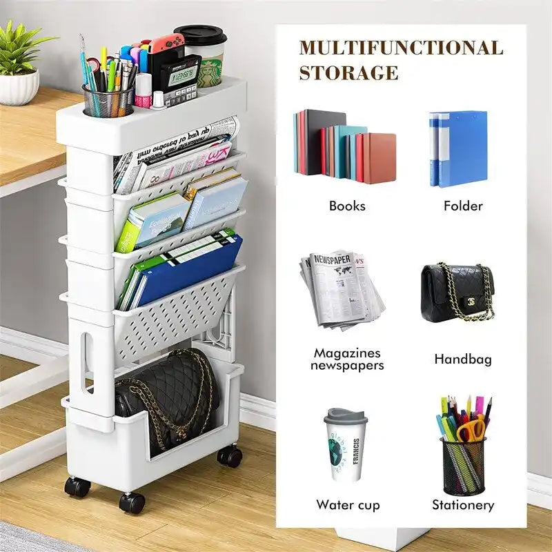 Organizador de archivos blanco con ruedas y cinco niveles