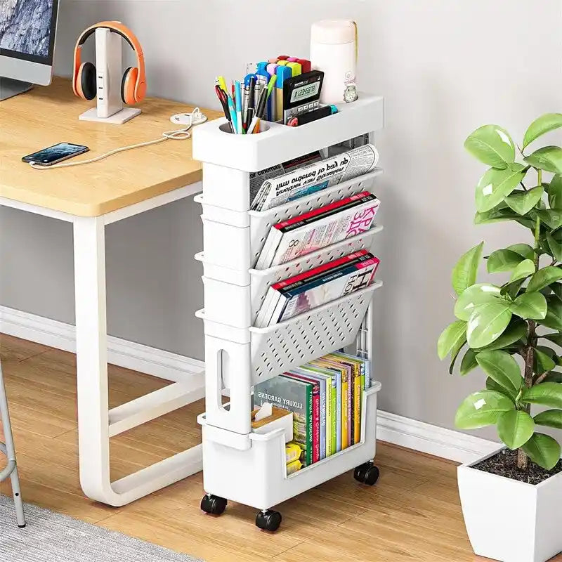 Organizador de archivos blanco con ruedas y cinco niveles