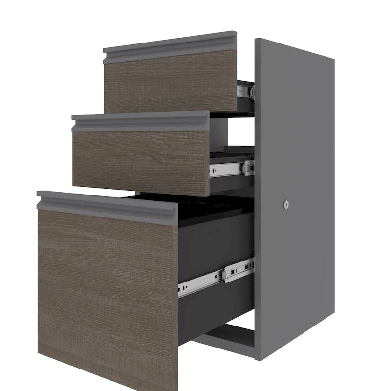 Pedestal de oficina tradicional de 16 pulgadas con tres cajones, ampliable