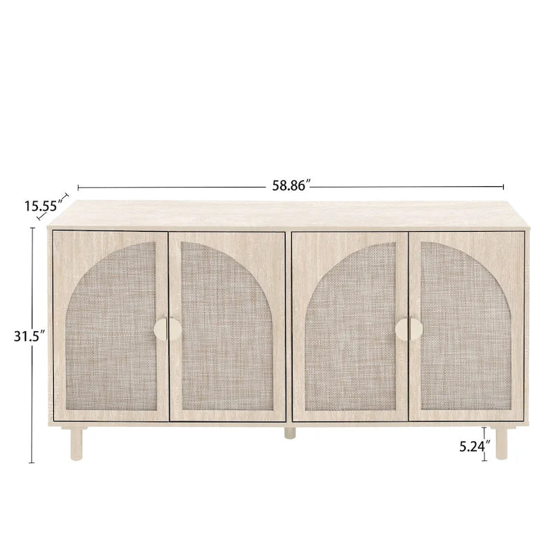 Armario de almacenamiento de ratán con cuatro puertas para dormitorio, sala de estar y estudio